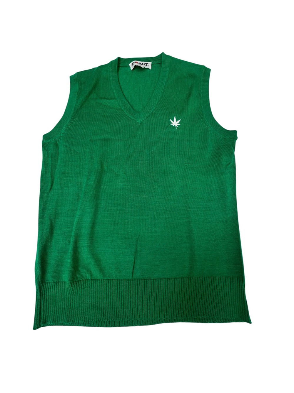 VTG Boast Kelly Green Wool Blend V-Neck Tennis  Golf Sweater Vest  Maple Leaf